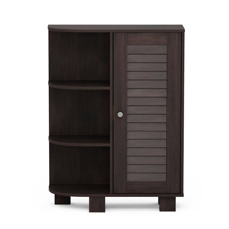 Furinno INDO Engineered Wood Storage Shelf with Louver Door Cabinet in Espresso