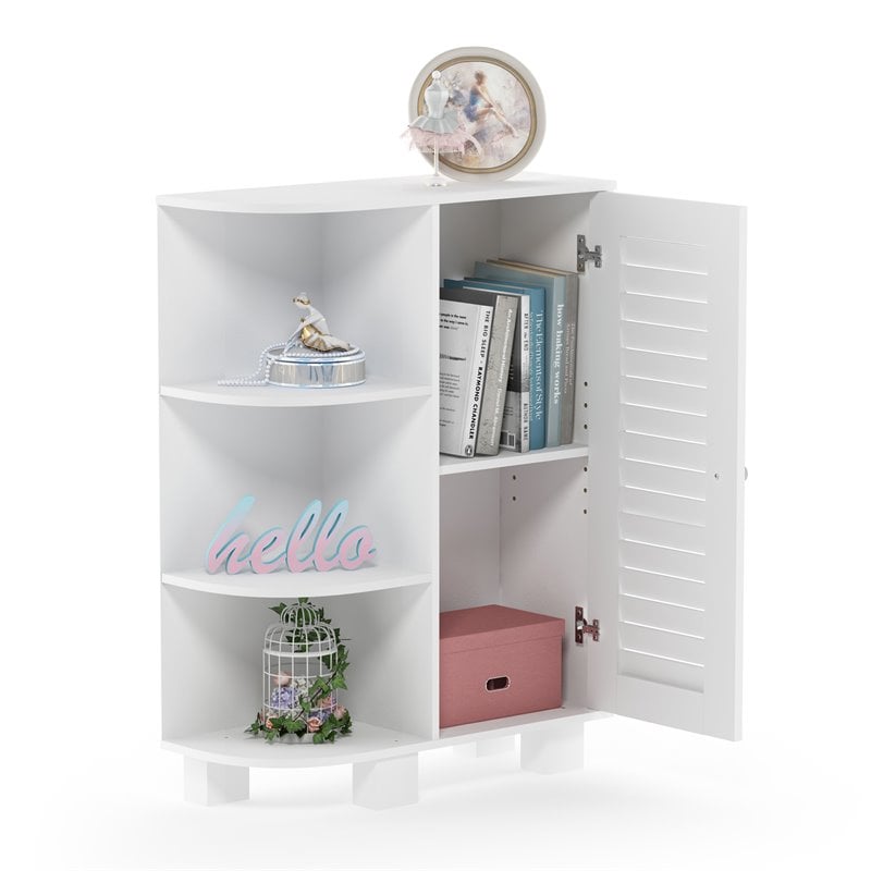Furinno INDO Engineered Wood Storage Shelf with Louver Door Cabinet in White