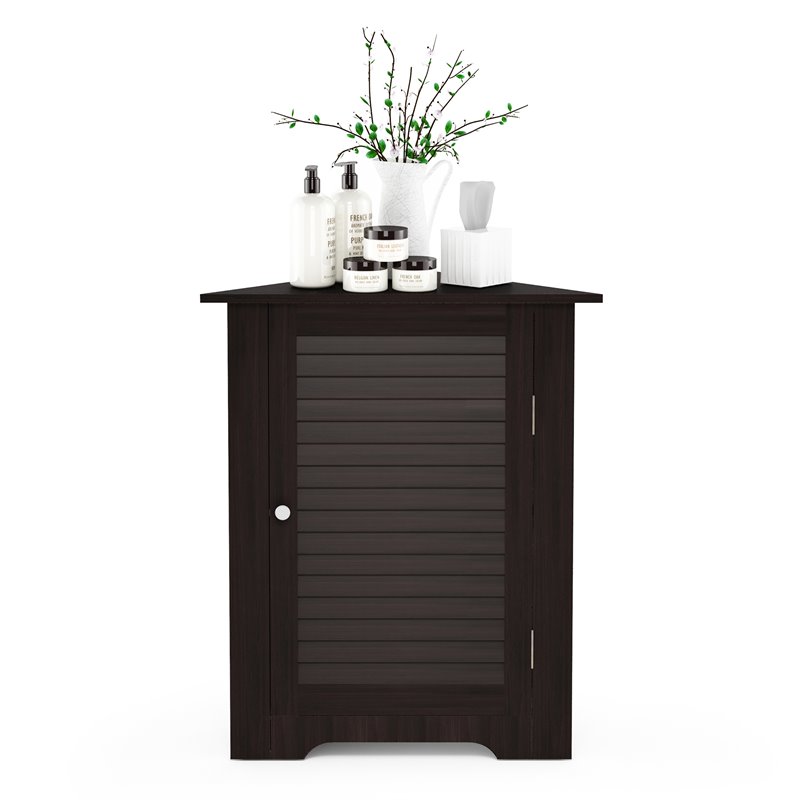Furinno INDO Engineered Wood Corner Louver Door Cabinet in Espresso
