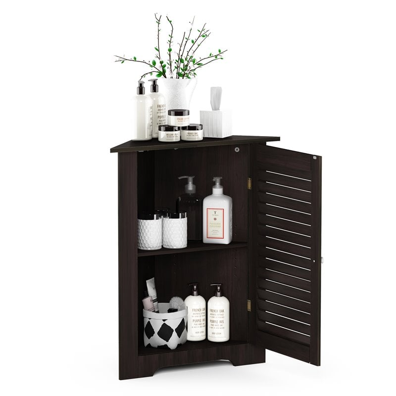 Furinno INDO Engineered Wood Corner Louver Door Cabinet in Espresso