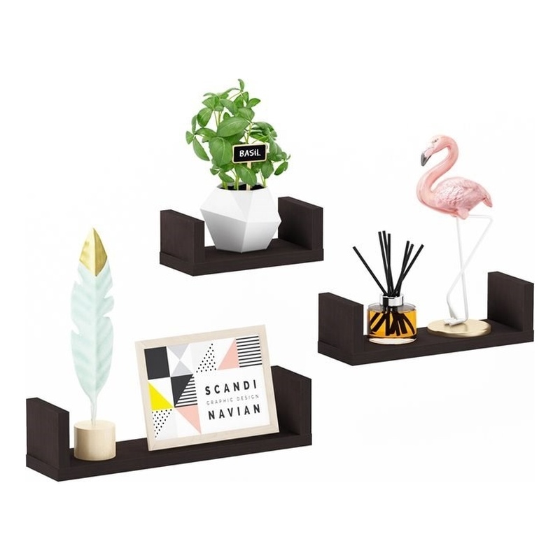 Furinno INDO Wood Wall Mounted Floating Shelves in Espresso (Set of 3)