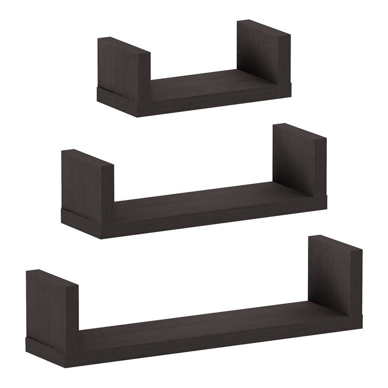 Furinno INDO Wood Wall Mounted Floating Shelves in Espresso (Set of 3)