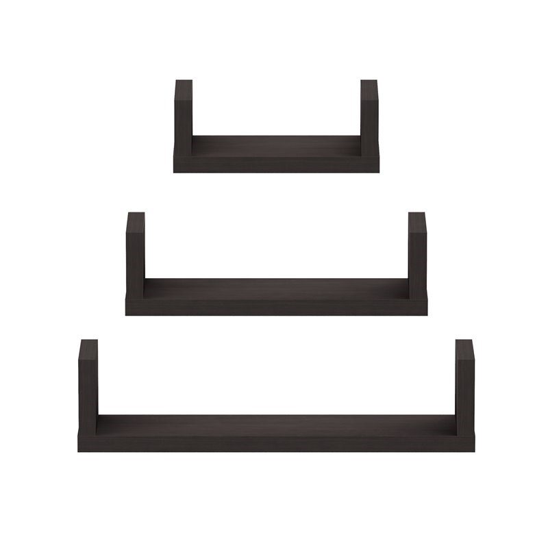 Furinno INDO Wood Wall Mounted Floating Shelves in Espresso (Set of 3)
