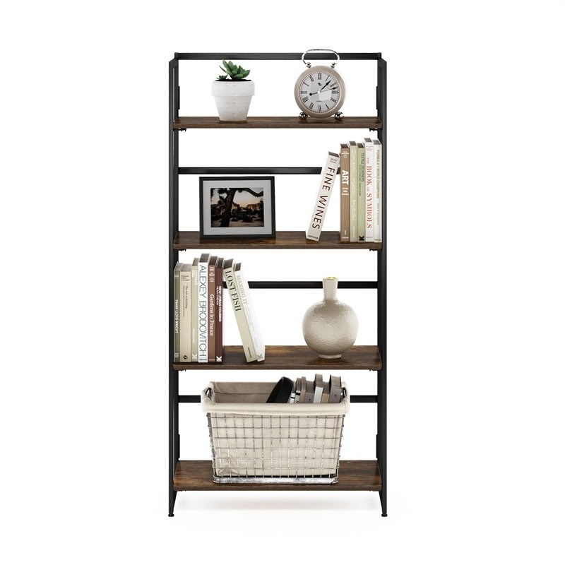 Furinno Riau No Tool Engineered Wood 4-Tier Bookcase in Rustic Oak/Black