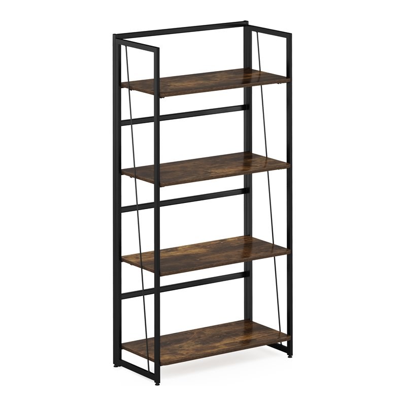 Furinno Riau No Tool Engineered Wood 4-Tier Bookcase in Rustic Oak/Black