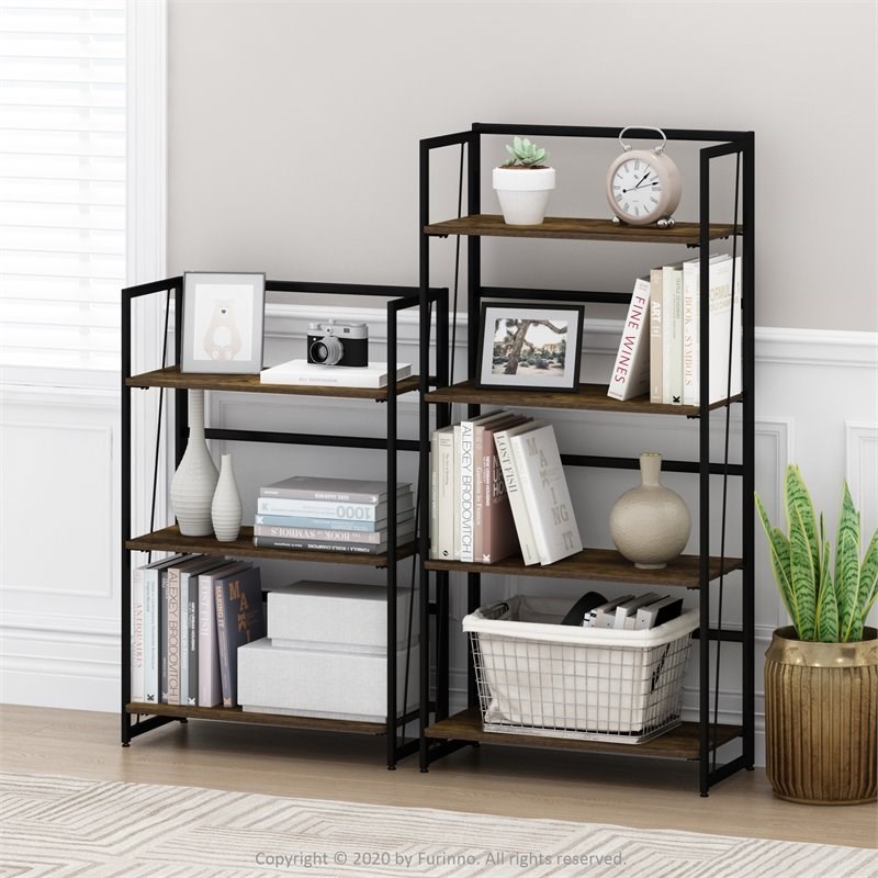 Furinno Riau No Tool Engineered Wood 4-Tier Bookcase in Rustic Oak/Black