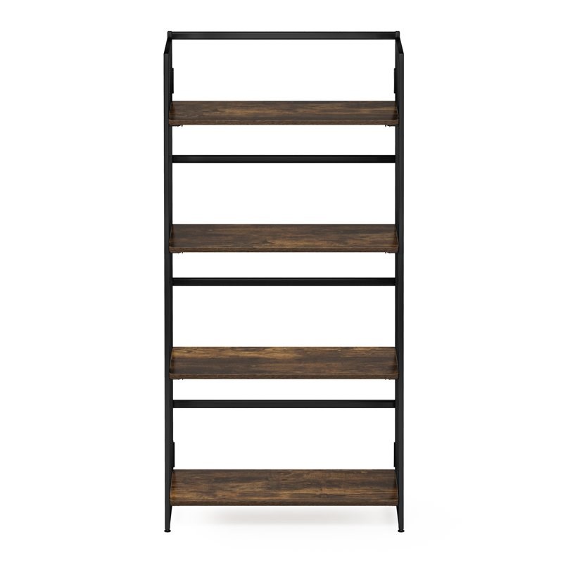 Furinno Riau No Tool Engineered Wood 4-Tier Bookcase in Rustic Oak/Black