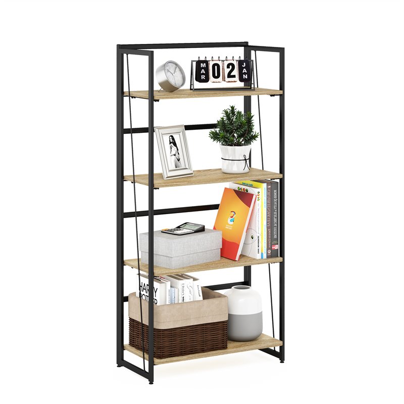 Furinno Riau No Tool Engineered Wood 4-Tier Bookcase in Sonoma Oak/Black