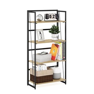 Furinno Riau No Tool Engineered Wood 4-Tier Bookcase in Sonoma Oak/Black