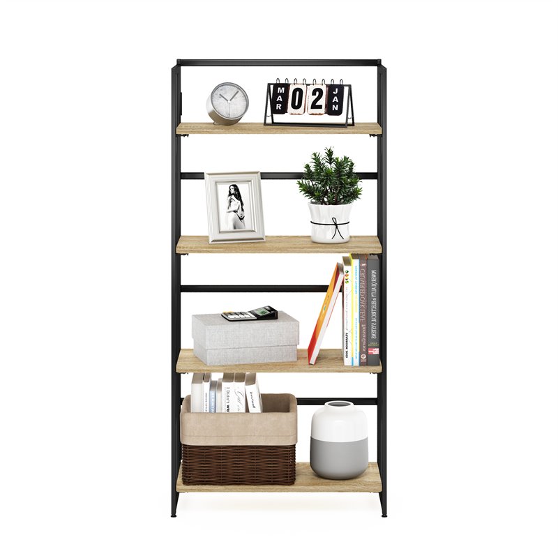 Furinno Riau No Tool Engineered Wood 4-Tier Bookcase in Sonoma Oak/Black