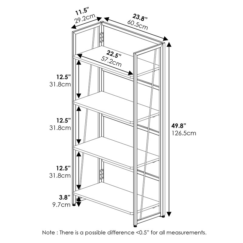 Furinno Riau No Tool Engineered Wood 4-Tier Bookcase in Sonoma Oak/Black