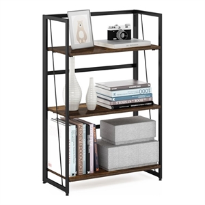 Furinno Riau No Tool Engineered Wood 3-Tier Bookcase in Rustic Oak/Black