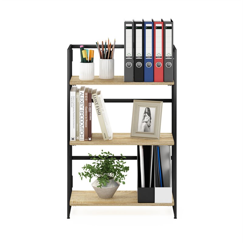 Furinno Riau No Tool Engineered Wood 3-Tier Bookcase in Sonoma Oak/Black