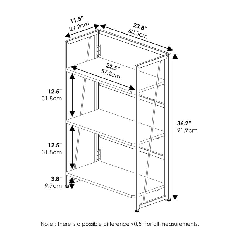 Furinno Riau No Tool Engineered Wood 3-Tier Bookcase in Sonoma Oak/Black