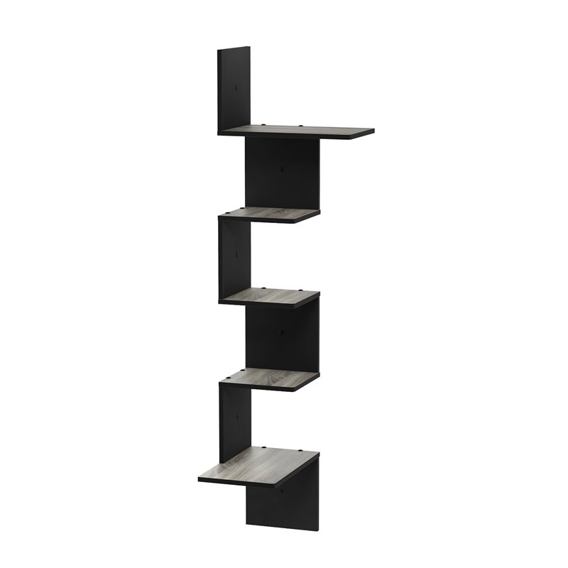 Furinno ROSSI Engineered Wood 5-Tier Wall Floating Corner Shelf in Oak Gray
