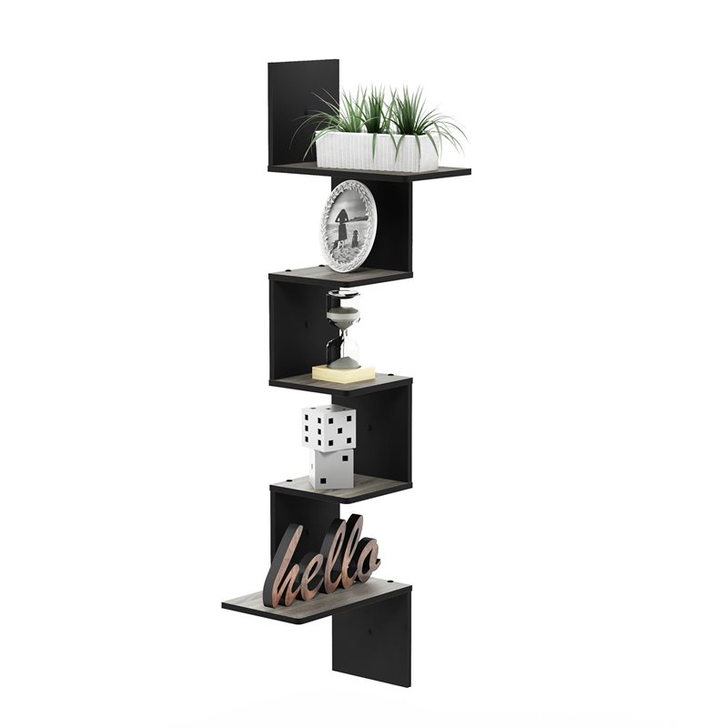 Furinno ROSSI Engineered Wood 5-Tier Wall Floating Corner Shelf in Oak Gray