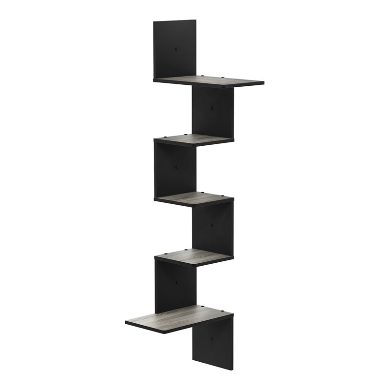 Furinno ROSSI Engineered Wood 5-Tier Wall Floating Corner Shelf in Oak Gray