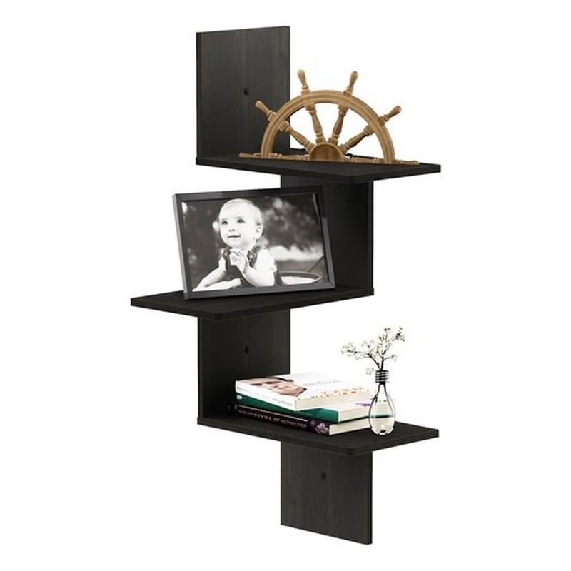 Furinno Rossi Engineered Wood 3-Tier Wall Floating Corner Shelf in Espresso