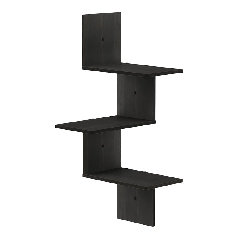 Furinno Rossi Engineered Wood 3-Tier Wall Floating Corner Shelf in Espresso