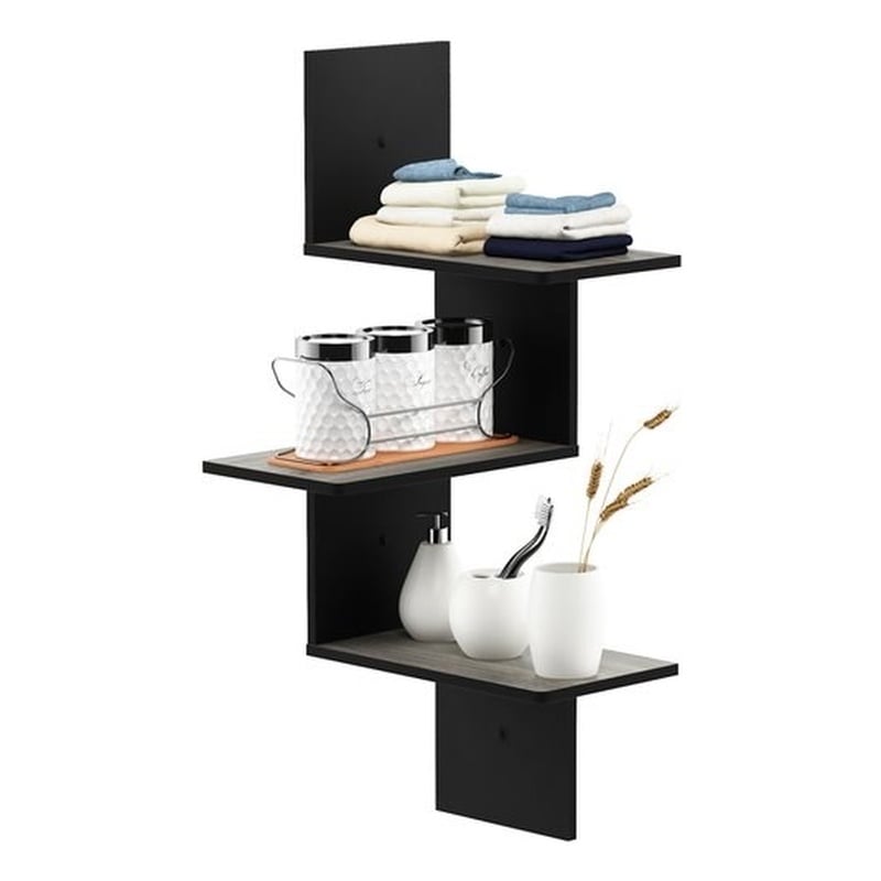 Furinno ROSSI Engineered Wood 3-Tier Wall Floating Corner Shelf in Oak Gray