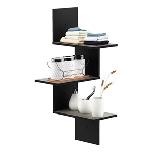 Furinno ROSSI Engineered Wood 3-Tier Wall Floating Corner Shelf in Oak Gray