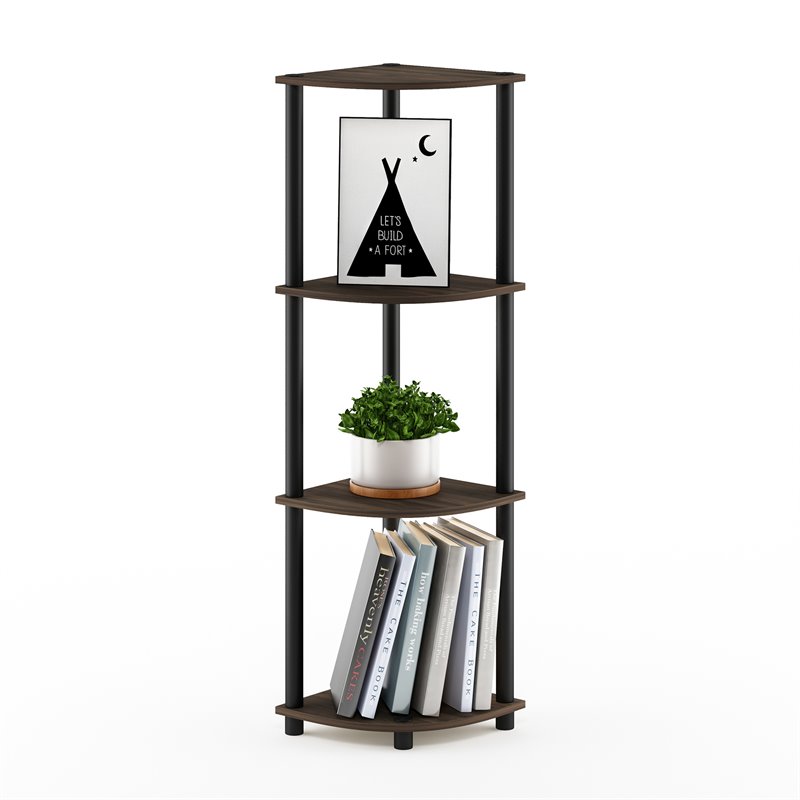 Furinno TURN-N-TUBE Wood 4-Tier Corner Display Rack in Columbia Walnut/Black
