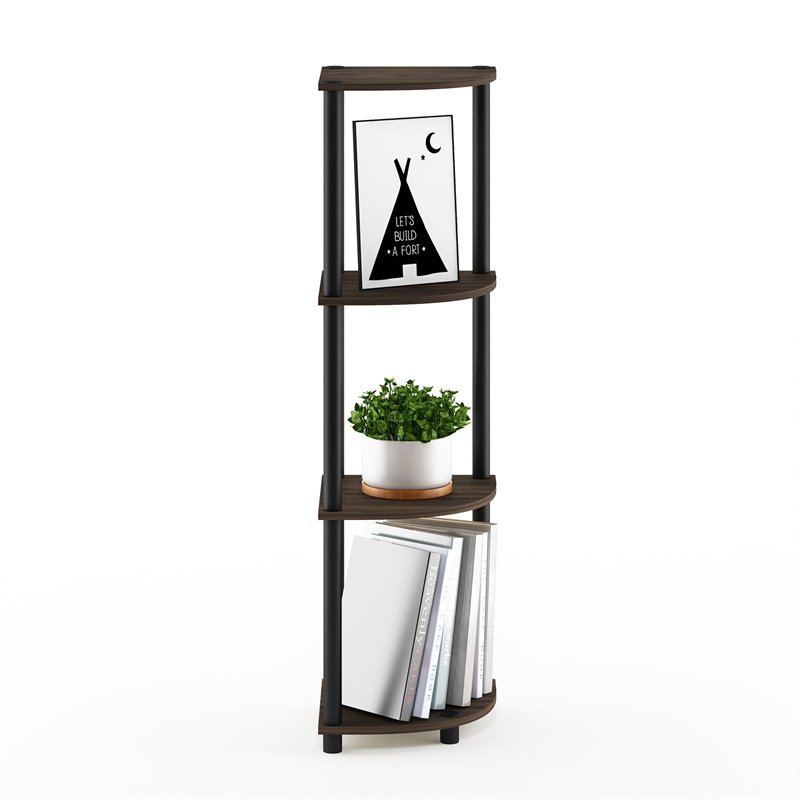 Furinno TURN-N-TUBE Wood 4-Tier Corner Display Rack in Columbia Walnut/Black