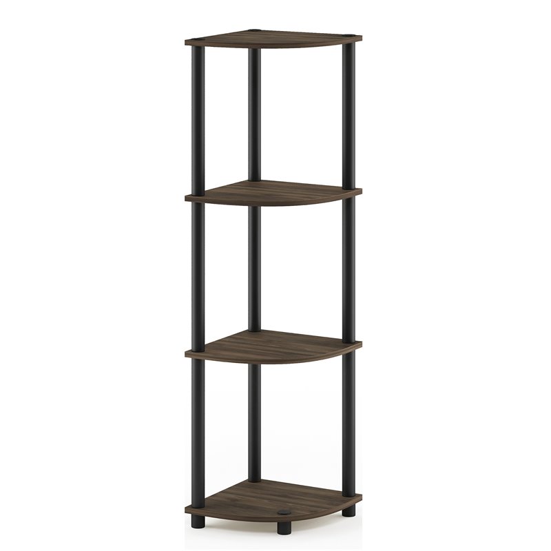 Furinno TURN-N-TUBE Wood 4-Tier Corner Display Rack in Columbia Walnut/Black