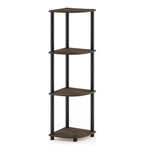 Furinno TURN-N-TUBE Wood 4-Tier Corner Display Rack in Columbia Walnut/Black