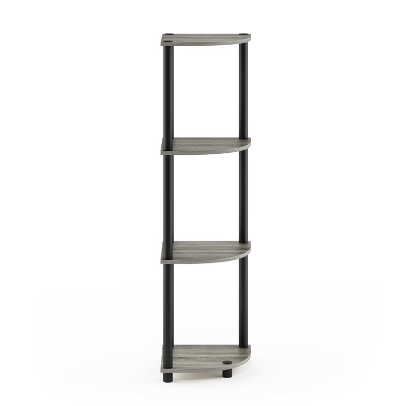 Furinno TURN-N-TUBE Wood 4-Tier Corner Display Rack in French Oak Gray/Black