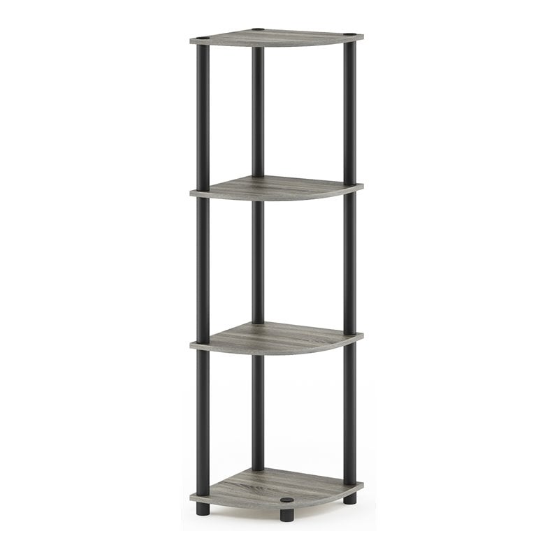 Furinno TURN-N-TUBE Wood 4-Tier Corner Display Rack in French Oak Gray/Black