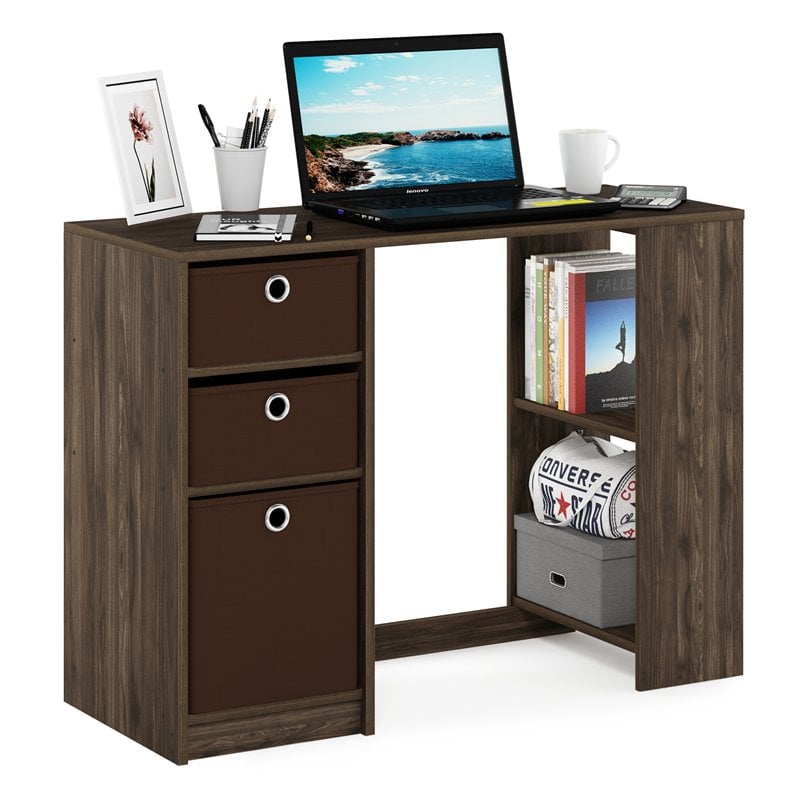 Furinno JAYA Engineered Wood Computer Study Desk in Columbia Walnut/Dark Brown