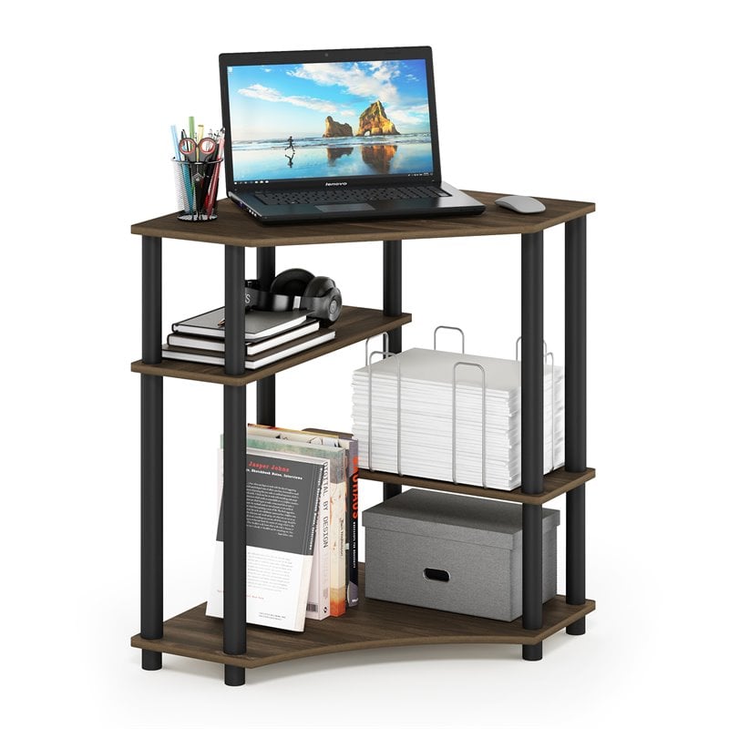 Furinno TURN-N-TUBE Engineered Wood Space Saving Corner Desk in Walnut/Black
