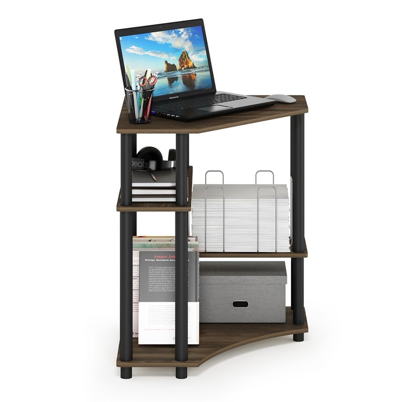 Furinno TURN-N-TUBE Engineered Wood Space Saving Corner Desk in Walnut/Black