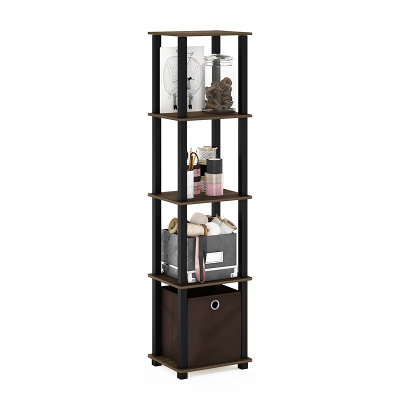 Furinno TNT No Tools Wood 5-Tier Decorative Shelf in Columbia Walnut/Black