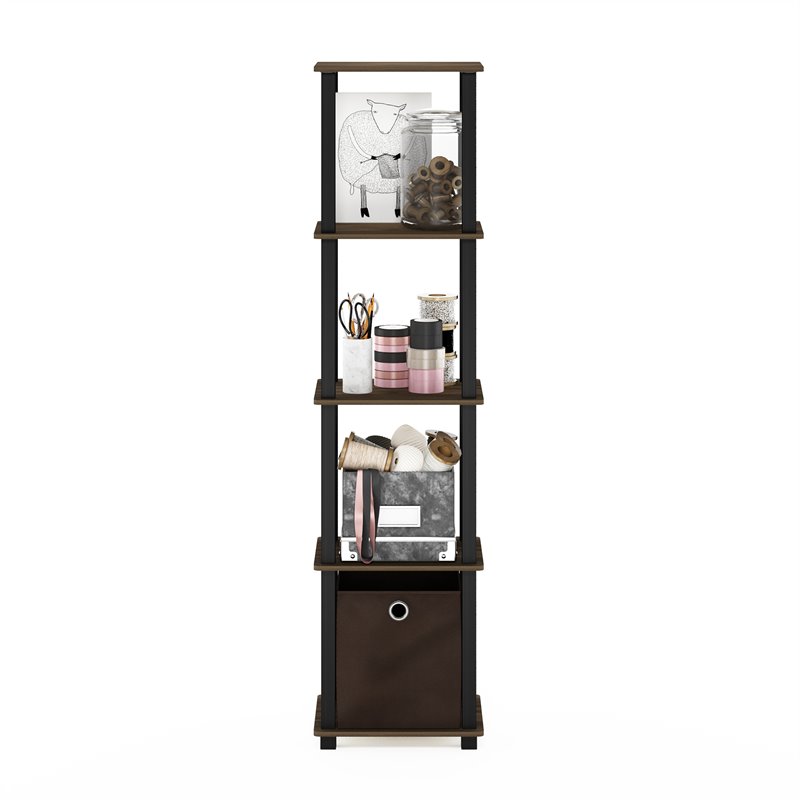 Furinno TNT No Tools Wood 5-Tier Decorative Shelf in Columbia Walnut/Black