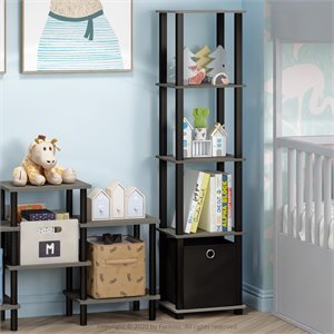 Furinno TNT No Tools Wood 5-Tier Decorative Shelf in French Oak Gray/Black