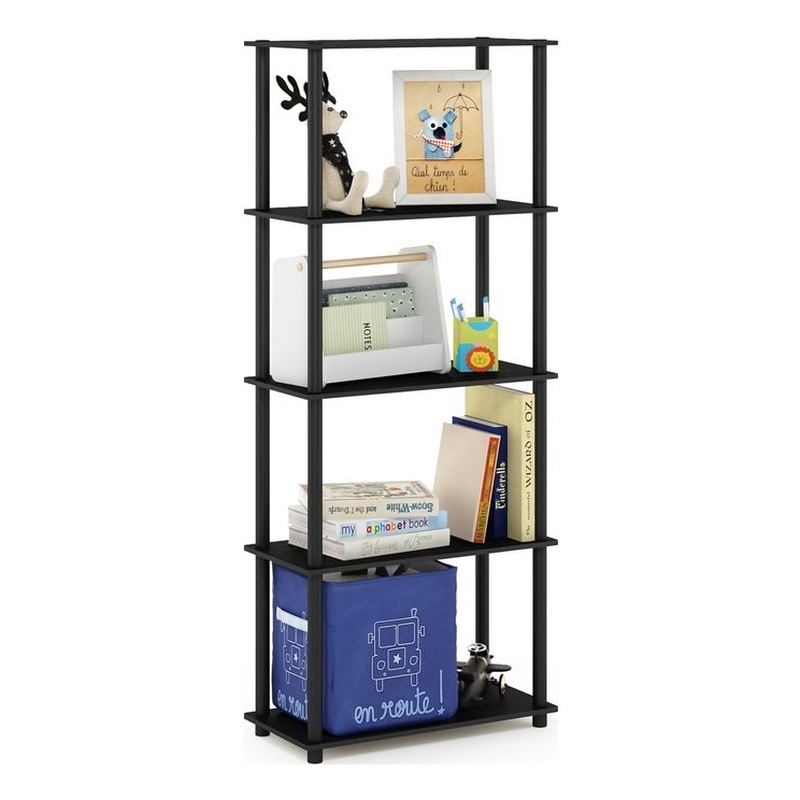 Furinno TURN-N-TUBE Engineered Wood 5-Tier Shelf Display Rack in Americano/Black