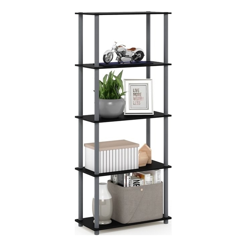 Furinno TURN-N-TUBE Engineered Wood 5-Tier Shelf Display Rack in Black/Gray