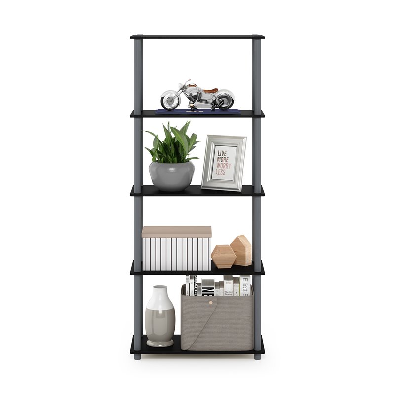 Furinno TURN-N-TUBE Engineered Wood 5-Tier Shelf Display Rack in Black/Gray