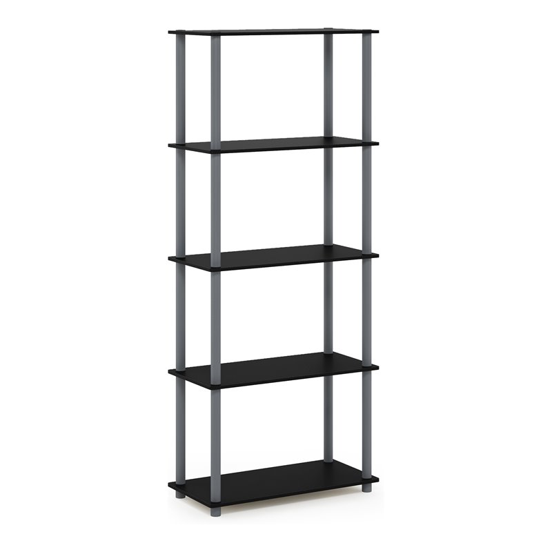 Furinno TURN-N-TUBE Engineered Wood 5-Tier Shelf Display Rack in Black/Gray