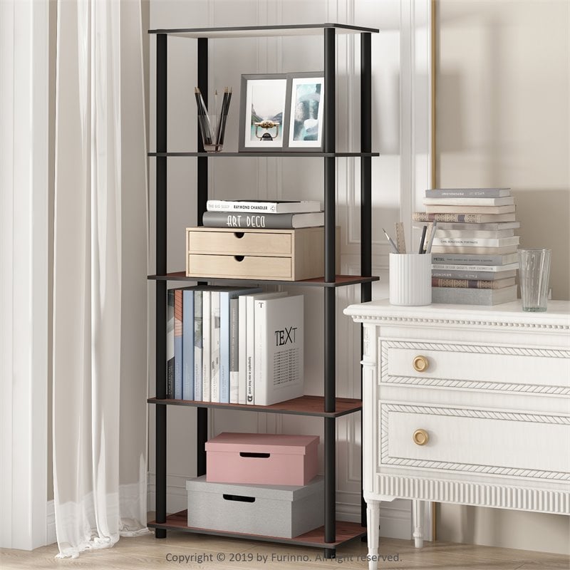 Furinno TURN-N-TUBE Engineered Wood 5-Tier Shelf Display Rack in Cherry/Black