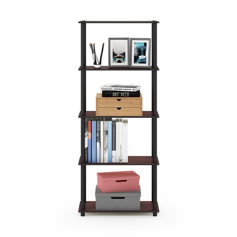 Furinno TURN-N-TUBE Engineered Wood 5-Tier Shelf Display Rack in Cherry/Black