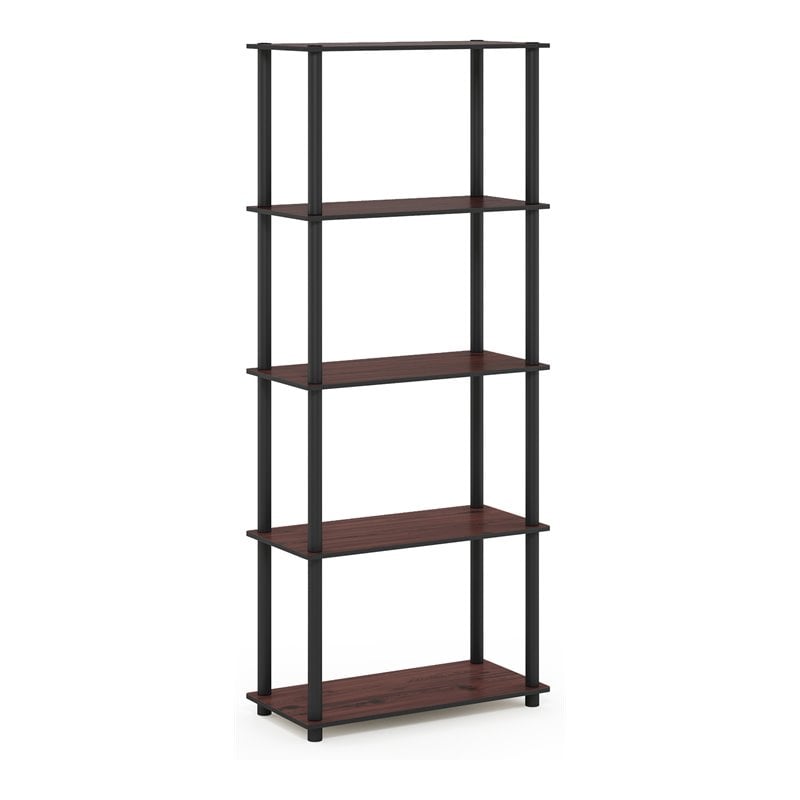 Furinno TURN-N-TUBE Engineered Wood 5-Tier Shelf Display Rack in Cherry/Black