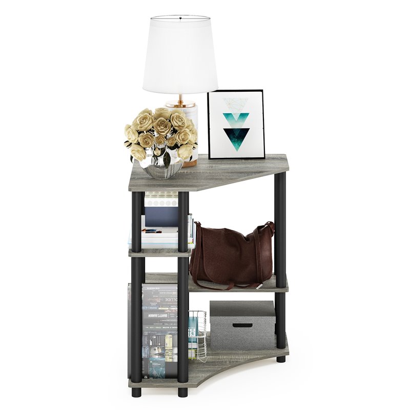 Furinno TURN-N-TUBE Engineered Wood Space Saving Corner Desk in Oak Gray/Black