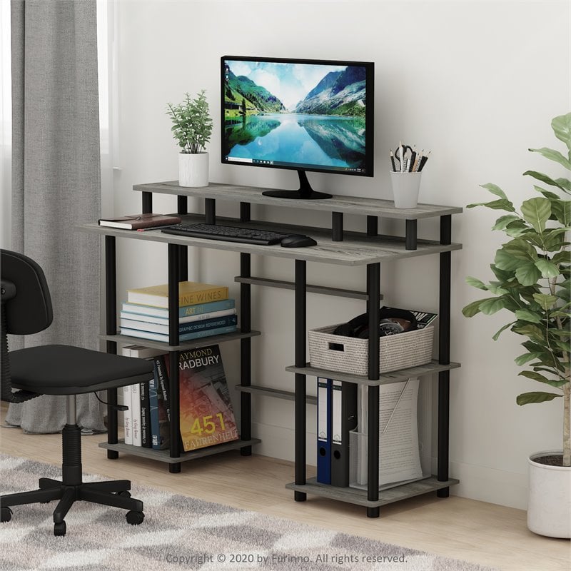 Furinno TURN-N-TUBE Engineered Wood Computer Desk in French Oak Gray/Black