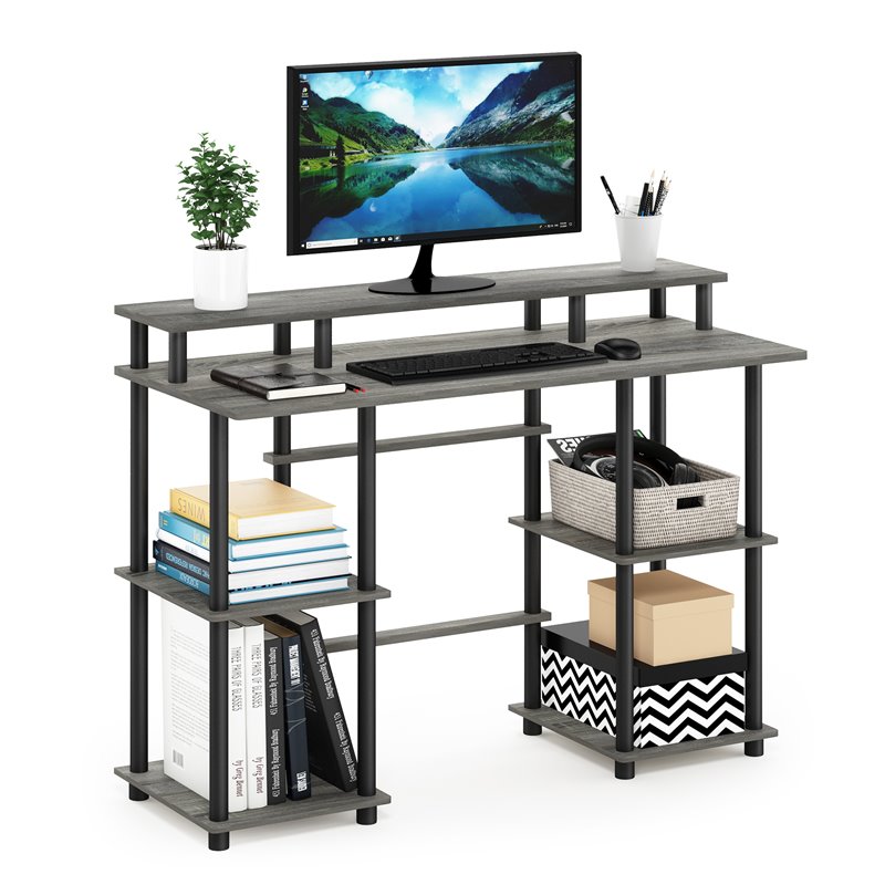 Furinno TURN-N-TUBE Engineered Wood Computer Desk in French Oak Gray/Black