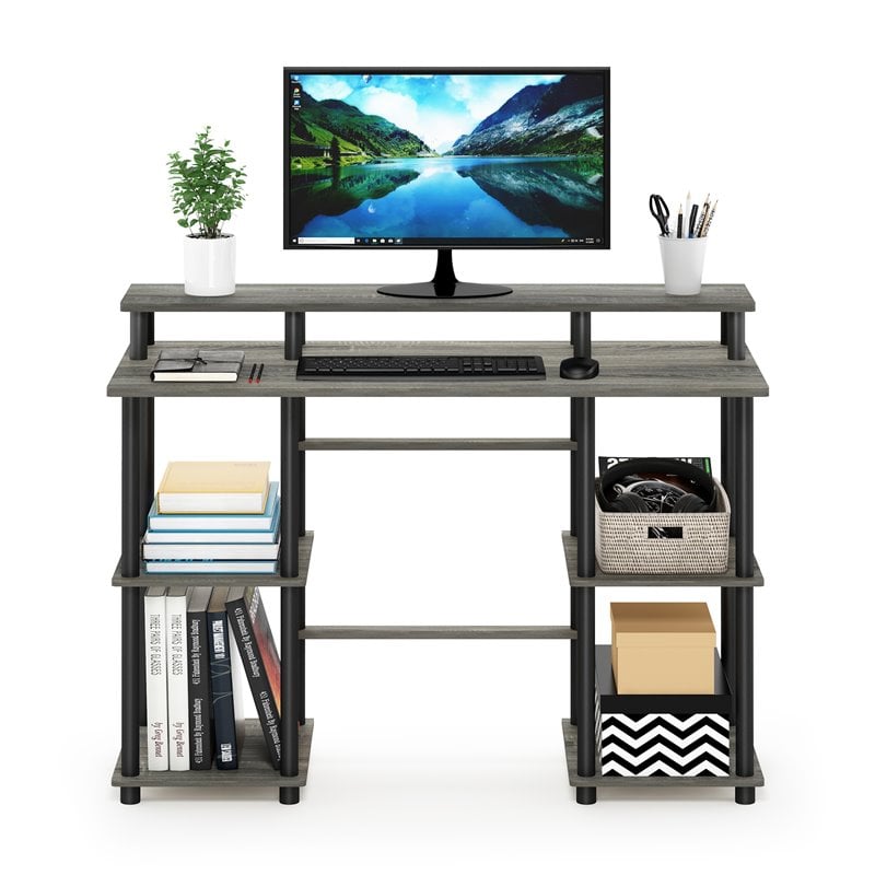 Furinno TURN-N-TUBE Engineered Wood Computer Desk in French Oak Gray/Black