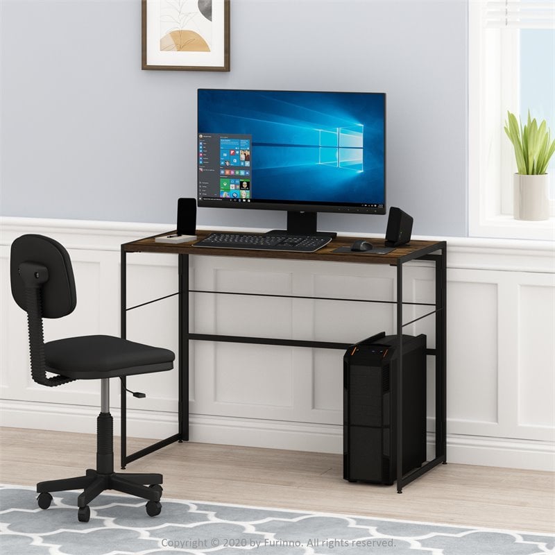 Furinno Riau No Tool Wood & Metal Frame Computer Desk in Rustic Oak/Black