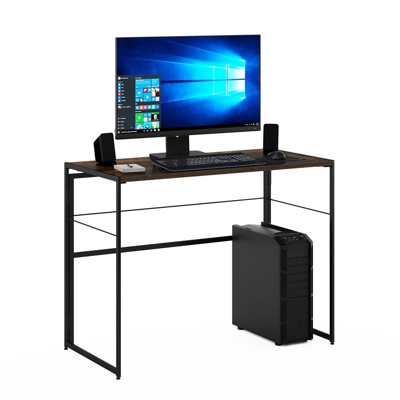 Furinno Riau No Tool Wood & Metal Frame Computer Desk in Rustic Oak/Black